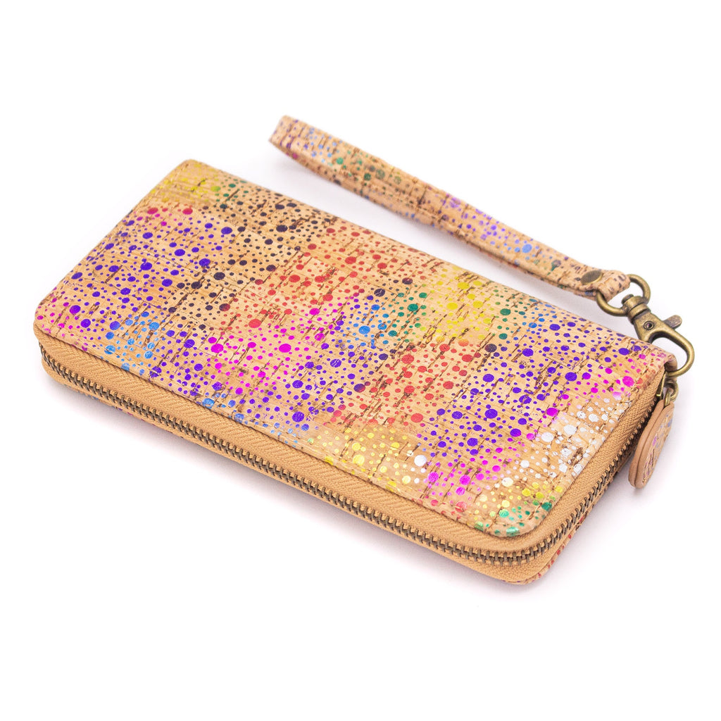 Polka Glitter Cork Wrist Zipper Wallet -0