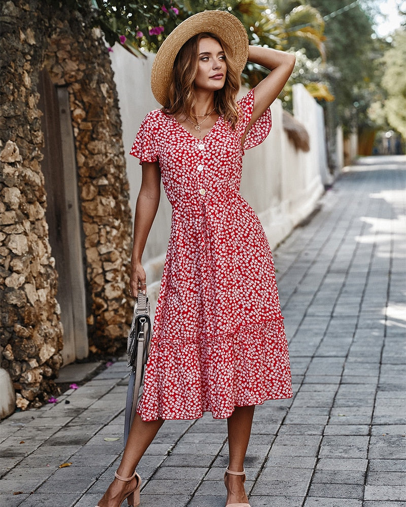 Boho Floral Ruffle Dress