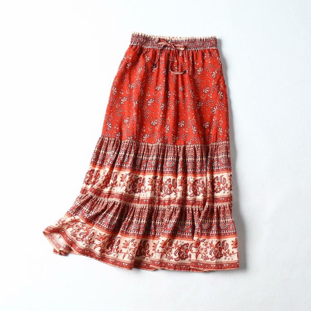 Vintage Red Paisley Floral Print Skirt
