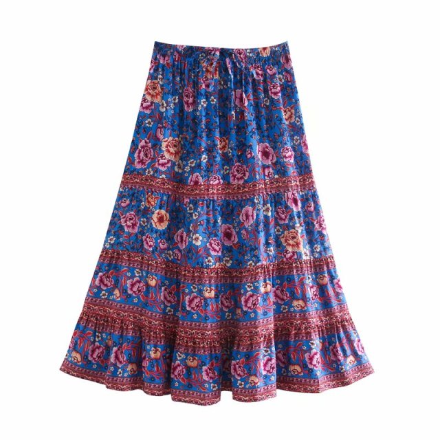 Indigo Paisley Floral Print Skirt