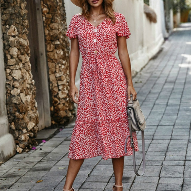 Boho Floral Ruffle Dress