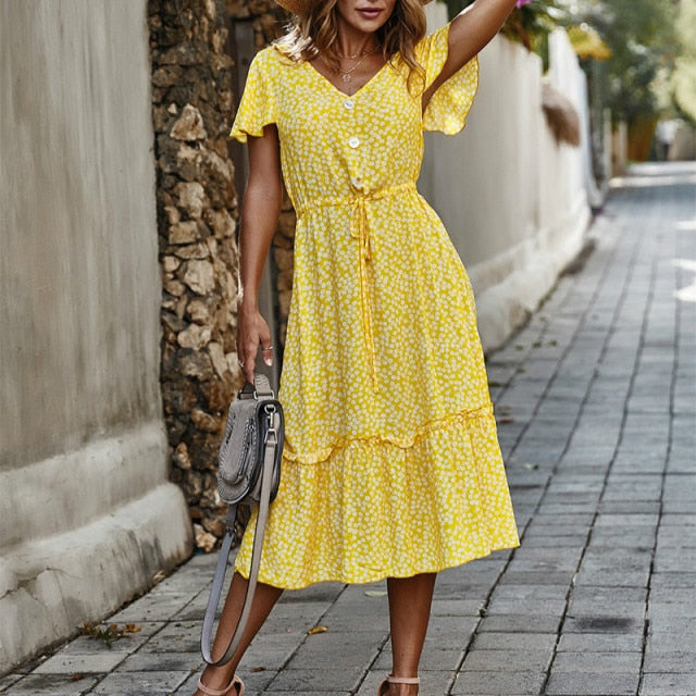 Boho Floral Ruffle Dress