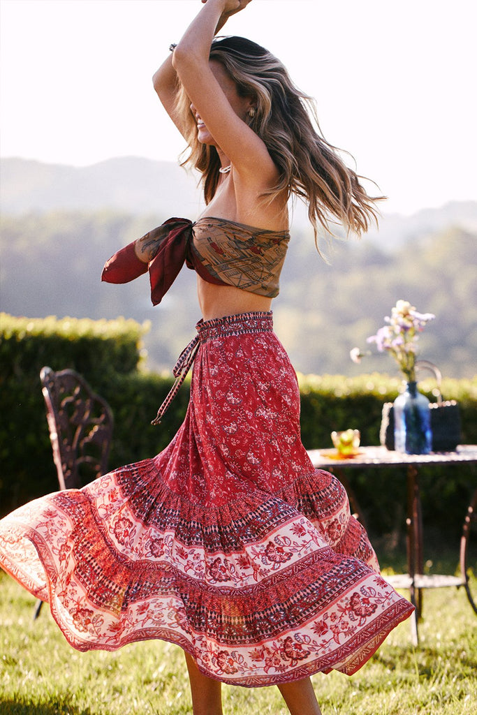 Vintage Red Paisley Floral Print Skirt