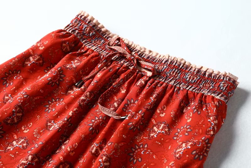 Vintage Red Paisley Floral Print Skirt
