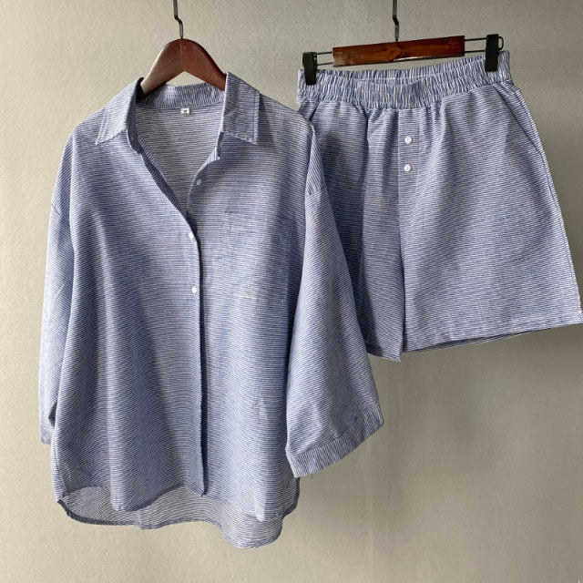 Two Piece Linen Shorts Set