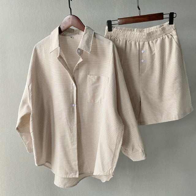 Two Piece Linen Shorts Set